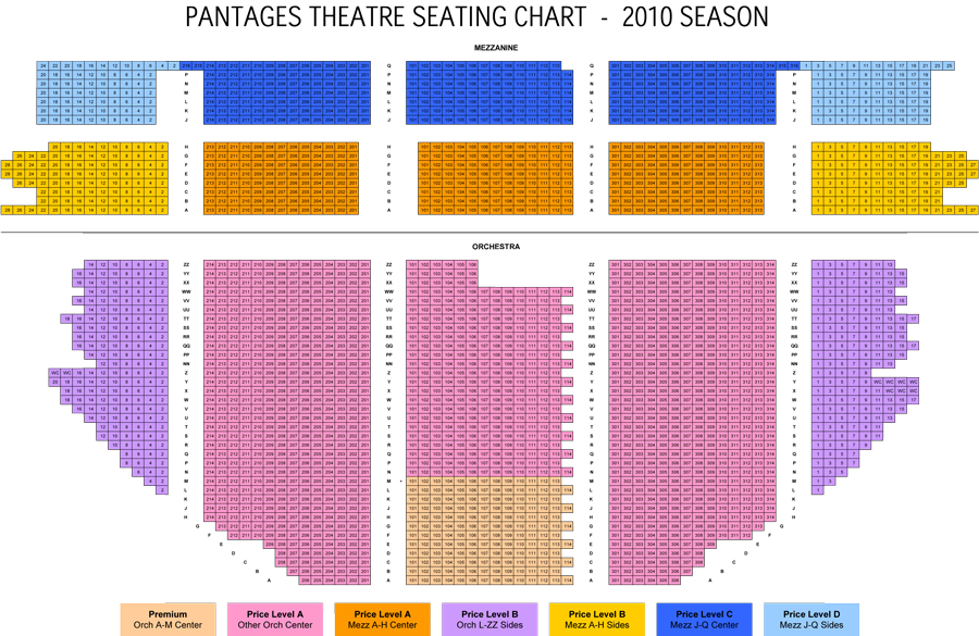 Pantages Theatre Seating Charts